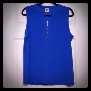 Anne Klein Blue Top With Gold Zipper Size M